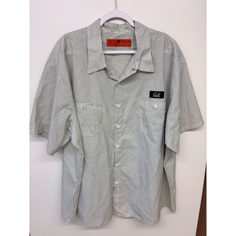 Vtg 90s Workcore Garage Button Down Pinstripe Cali Patch Red Kap Men 5XL Utility